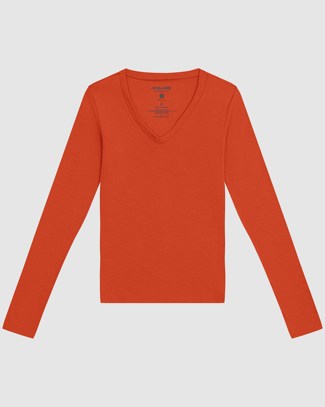 Blusa Básica Feminina Gola V Manga Longa Em Algodão