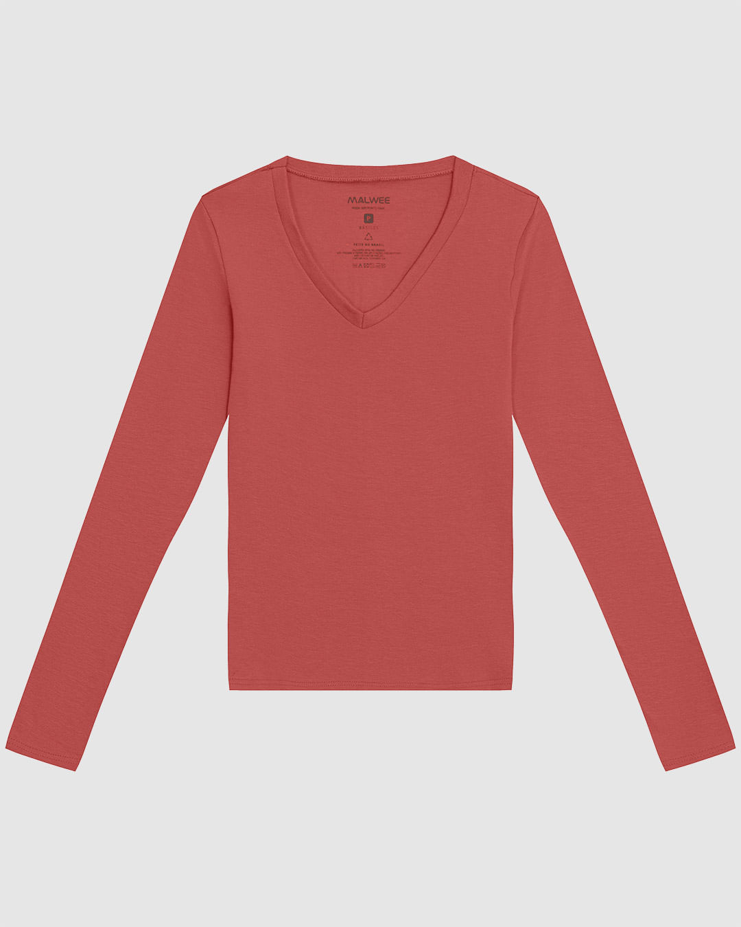 Blusa Básica Feminina Gola V Manga Longa Em Algodão
