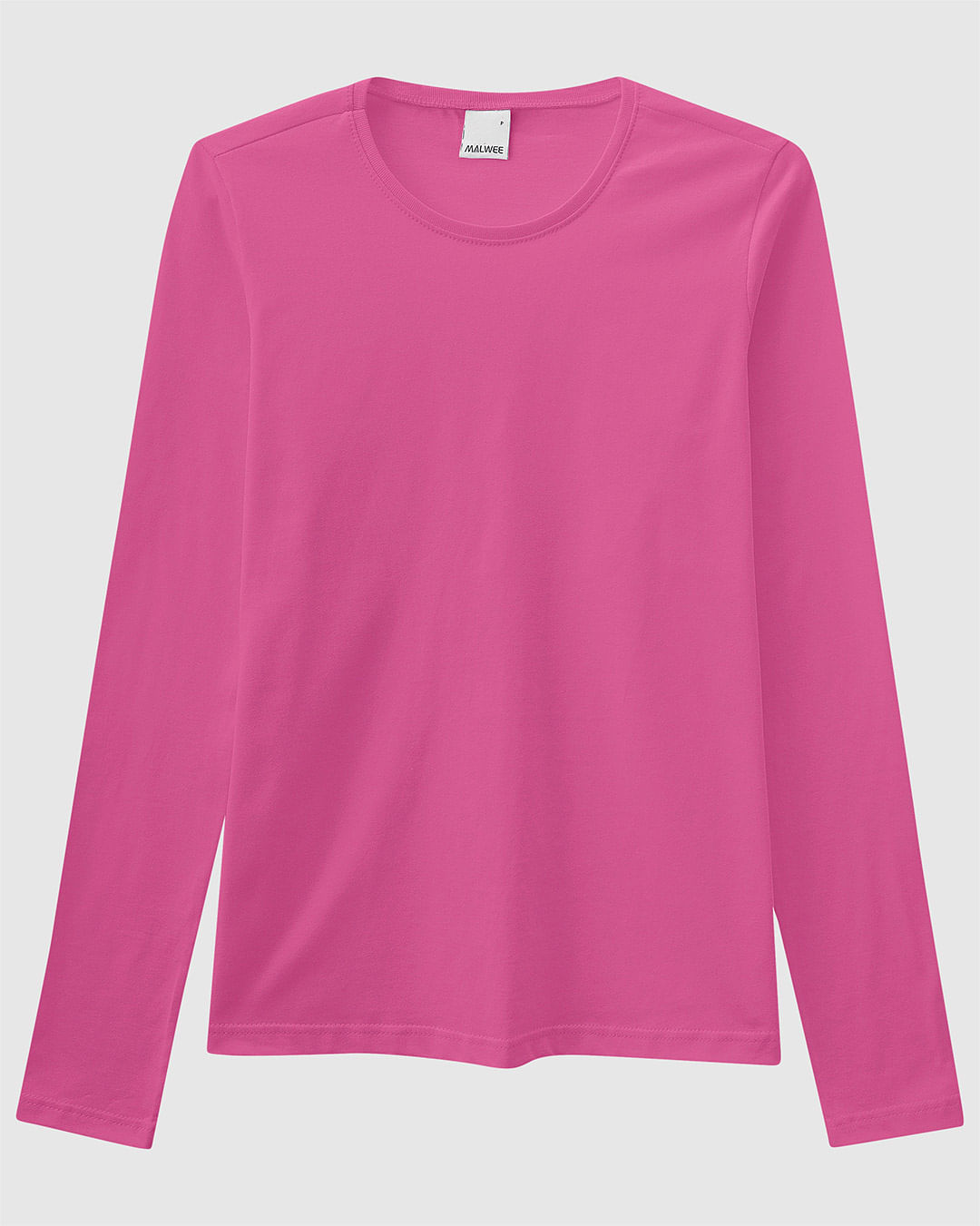 Blusa Básica Feminina Decote Redondo Manga Longa Em Algodão
