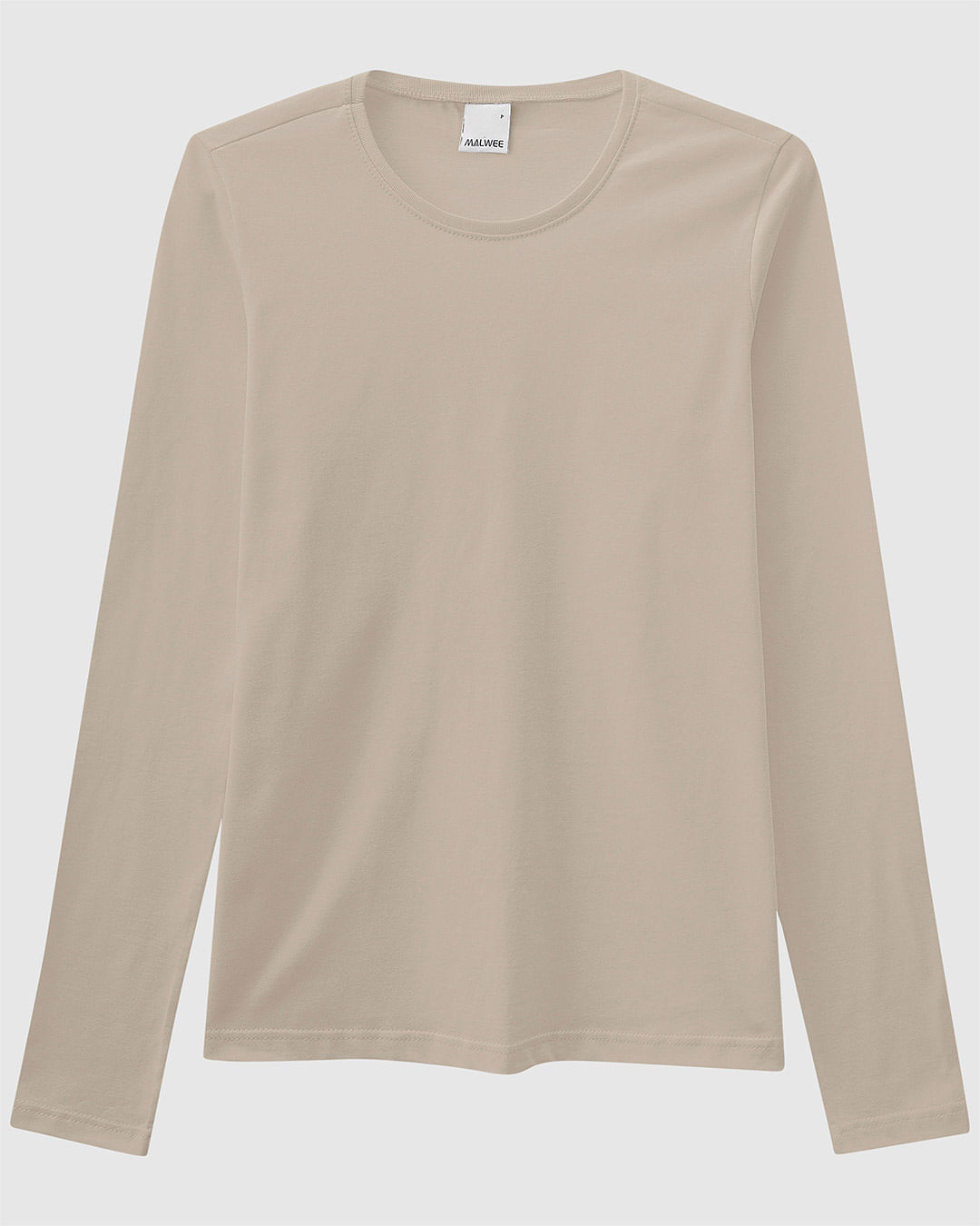 Blusa Básica Feminina Decote Redondo Manga Longa Em Algodão