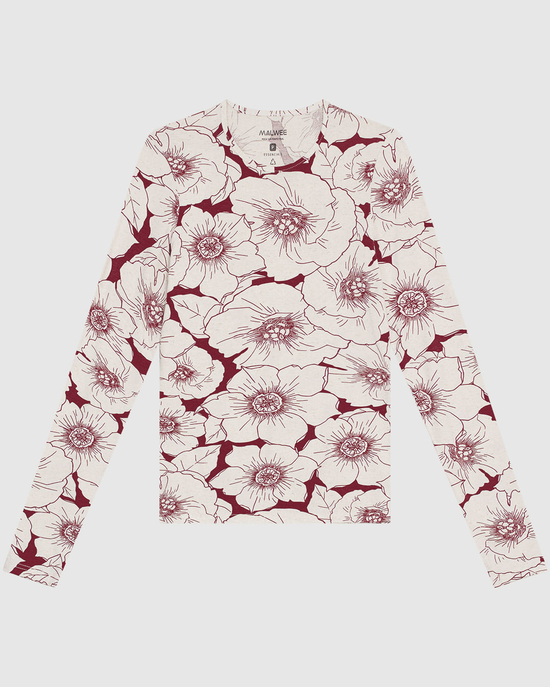 Blusa Feminina Justa Manga Longa Estampada Em Malha Viscolinho Stretch