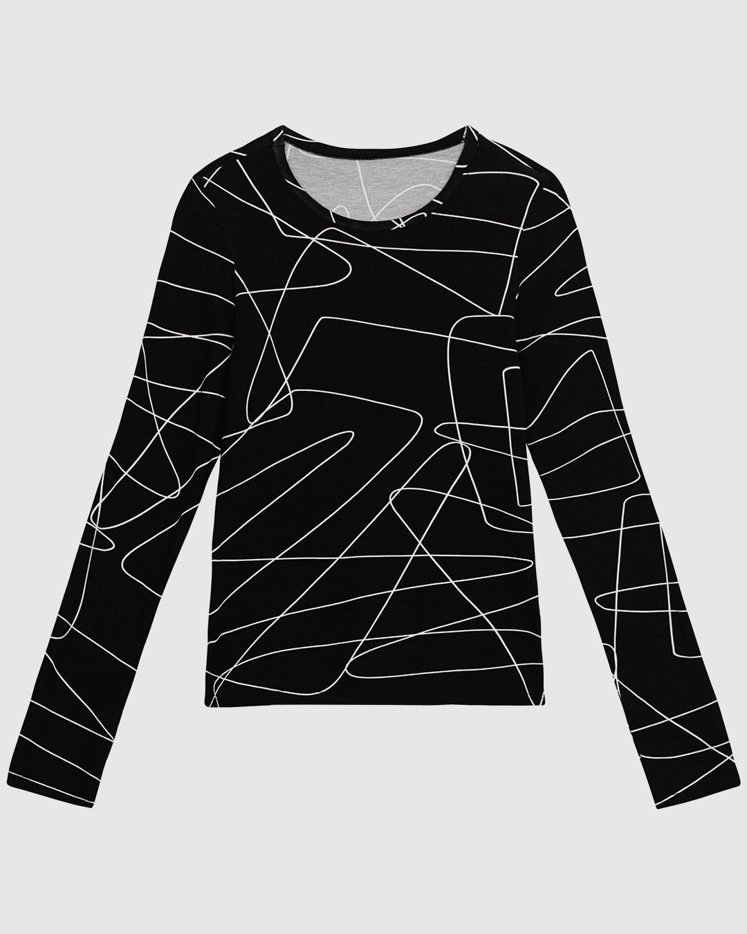 Blusa Feminina Estampada Decote Redondo Manga Longa Em Viscose Stretch