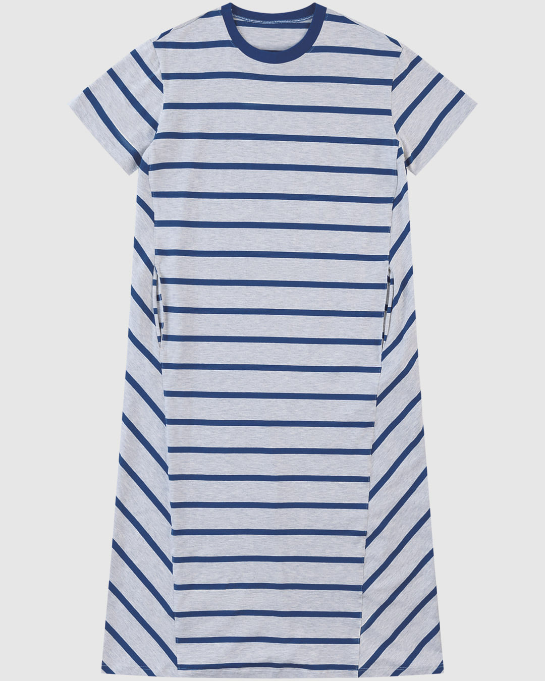 Vestido Midi Feminino Listrado Bolso Funcional Em Malha Algodão