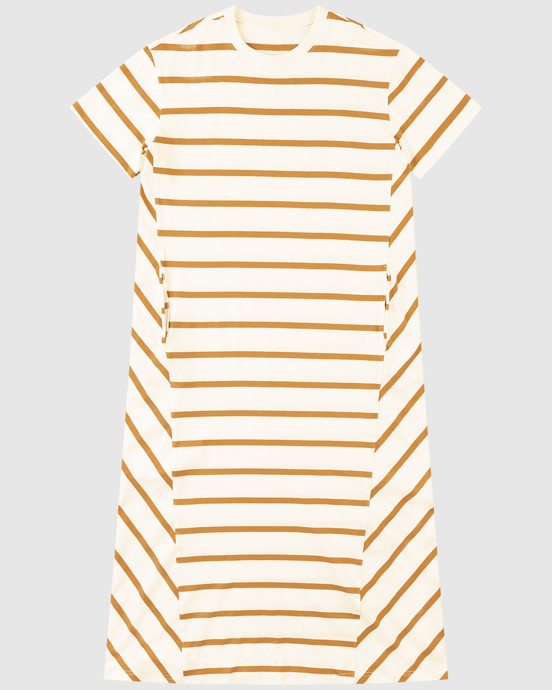 Vestido Midi Feminino Listrado Bolso Funcional Em Malha Algodão
