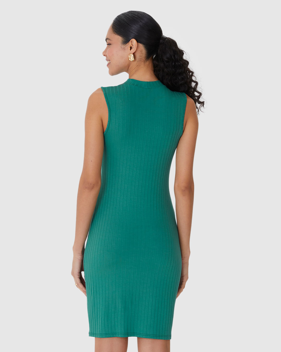 Vestido Básico Feminino Gola Alta Em Canelado De Viscose - Imagem 15