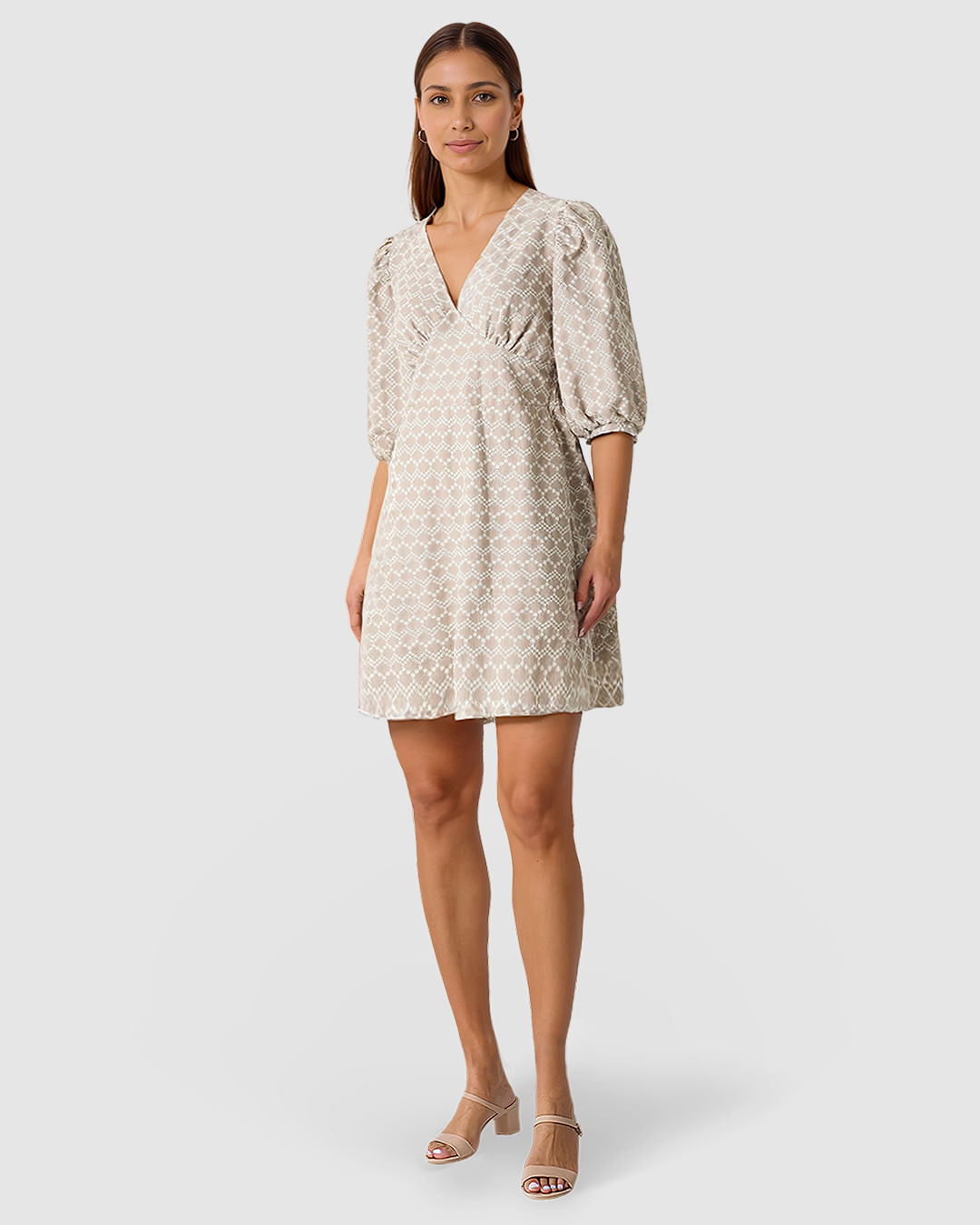 Vestido Feminino Decote V Manga 3/4 Em Laise Algodão Com Linho - Imagem 21