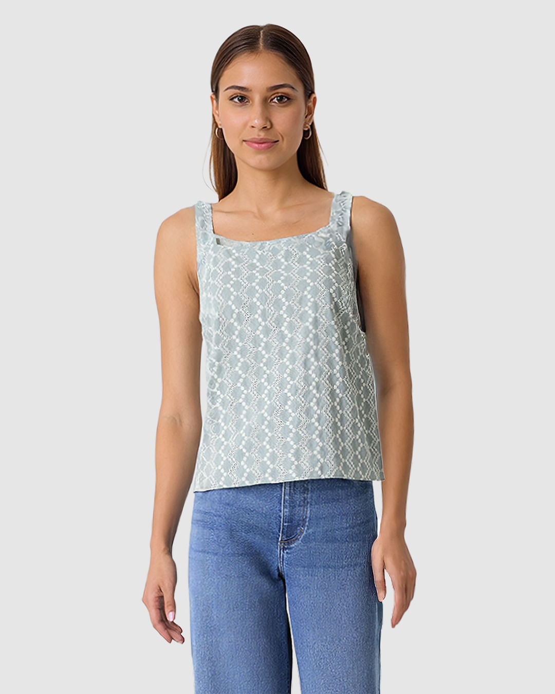 Regata Feminina Decote Reto Em Laise Algodão Com Linho - Imagem 9