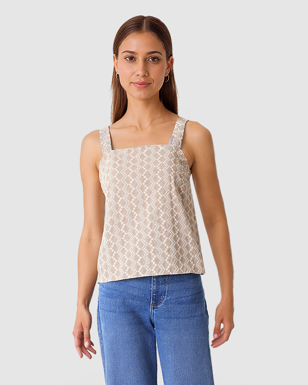 Regata Feminina Decote Reto Em Laise Algodão Com Linho - Imagem 5