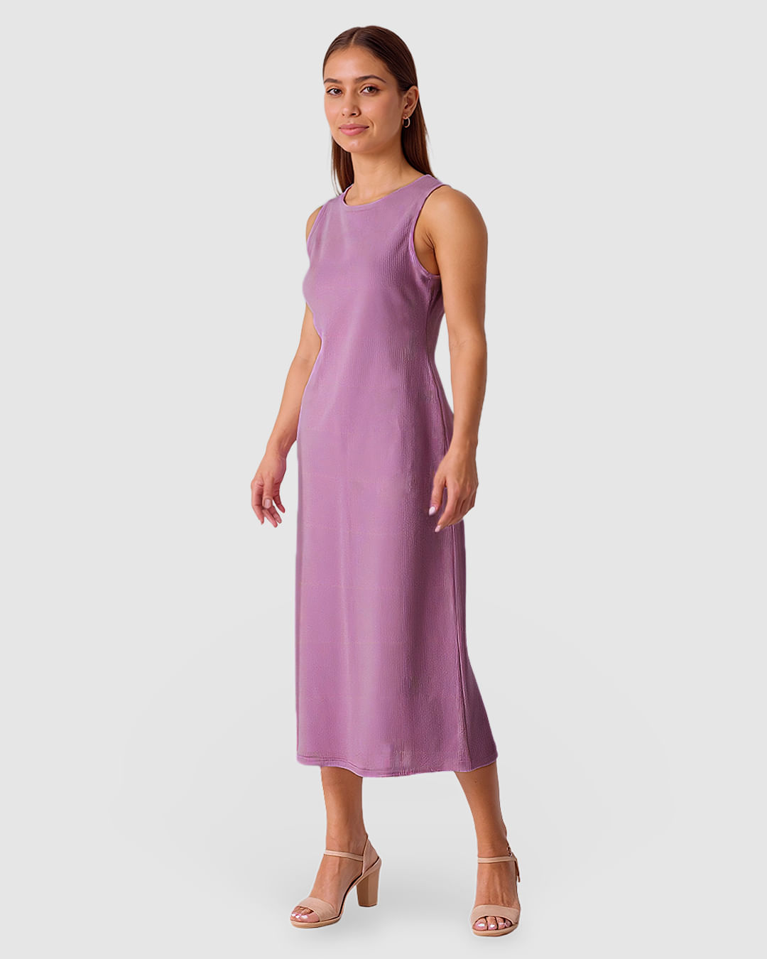 Vestido Midi Feminino Fenda Costas Em Tecido Linho Texturizado - Imagem 17