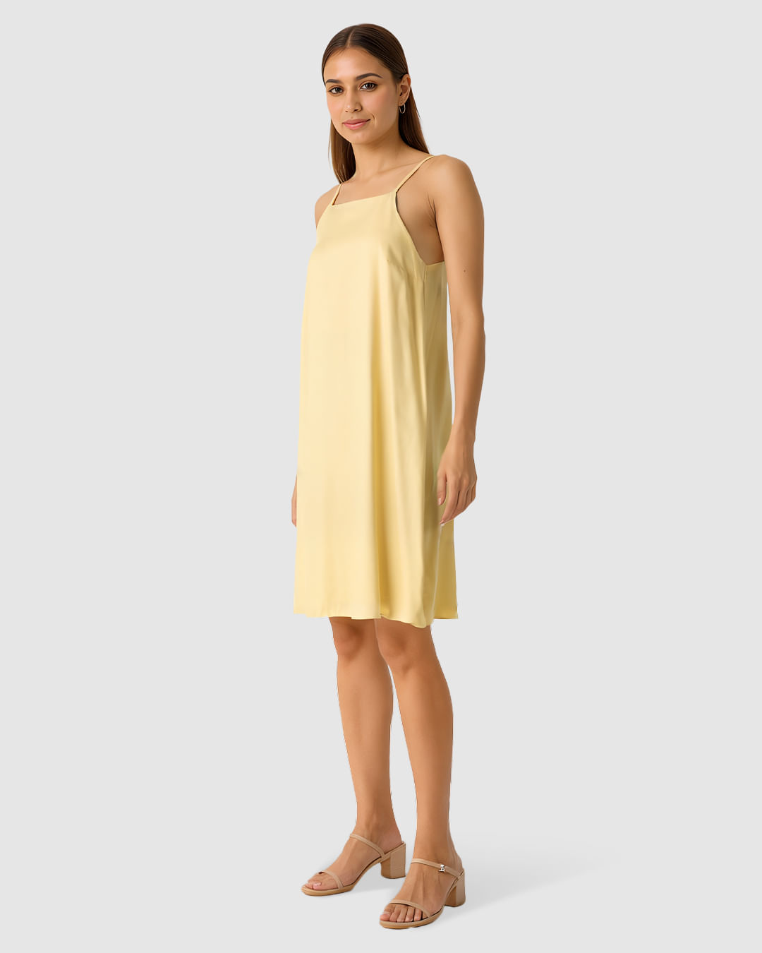 Vestido Feminino Reto Alça Fina Em Crepe De Viscose