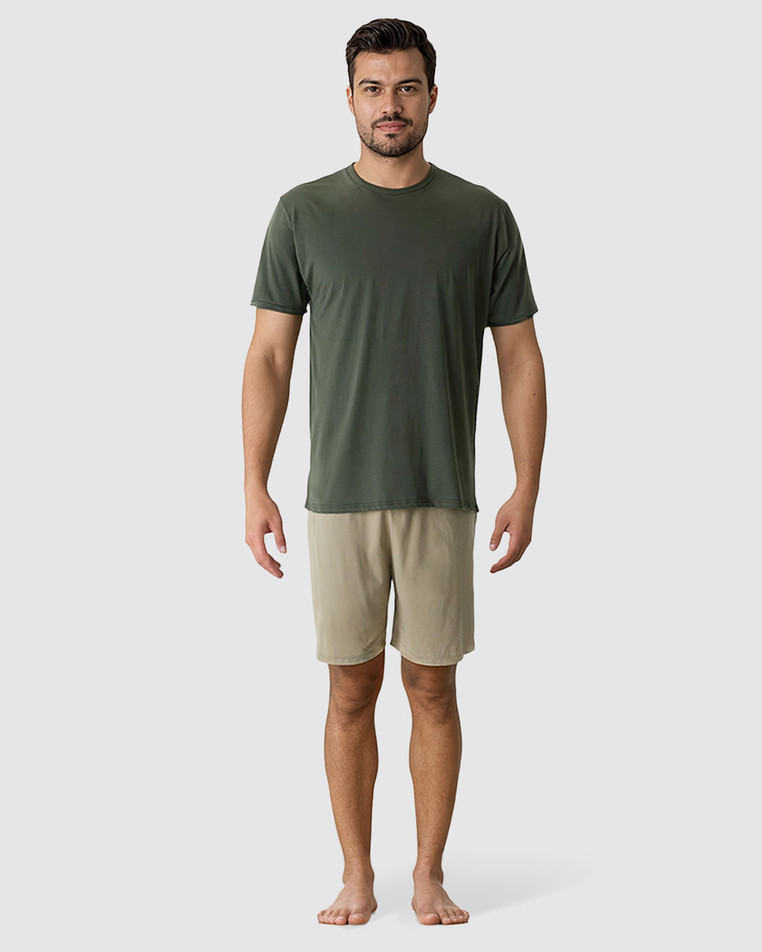 Pijama Curto Masculino Camiseta E Shorts Cós Elástico Em Algodão - Imagem 9