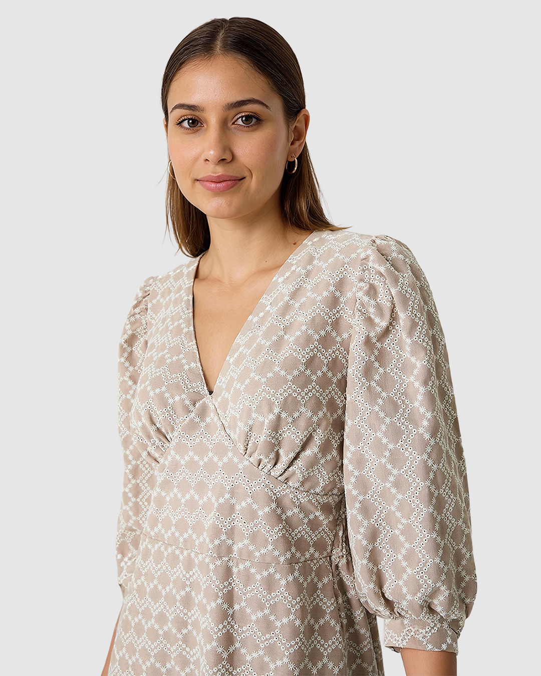 Vestido Feminino Decote V Manga 3/4 Em Laise Algodão Com Linho - Imagem 17