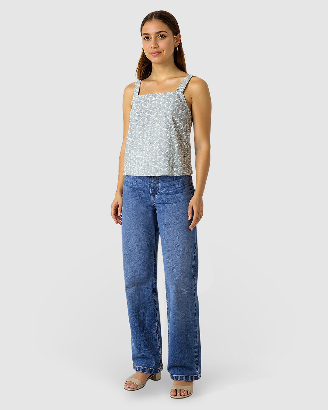 Regata Feminina Decote Reto Em Laise Algodão Com Linho - Imagem 10