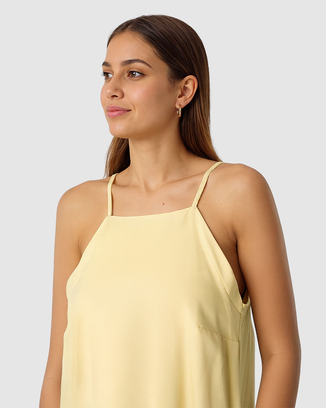 Vestido Feminino Reto Alça Fina Em Crepe De Viscose - Imagem 6