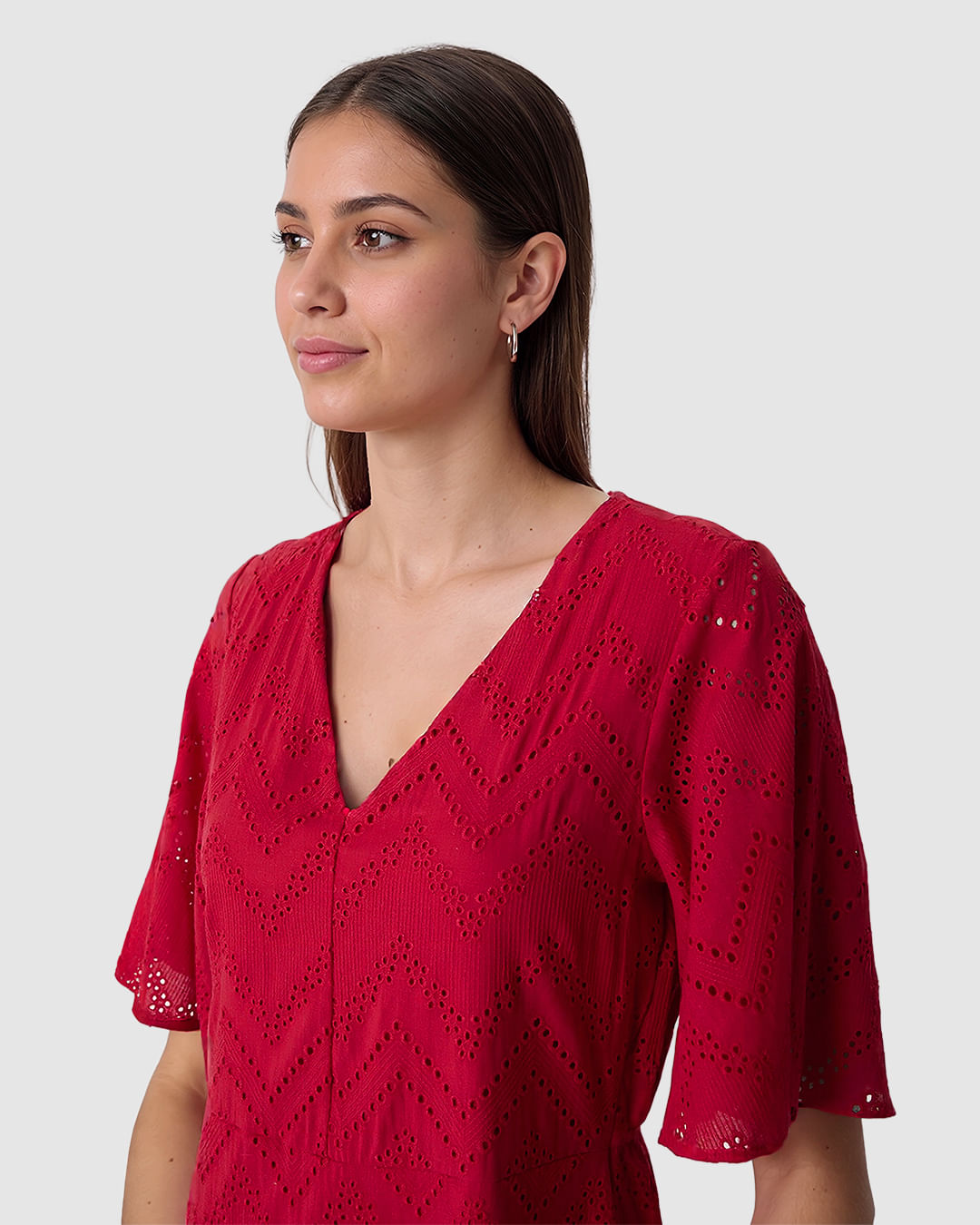 Vestido Feminino Amplo Decote V Em Laise Algodão - Imagem 6