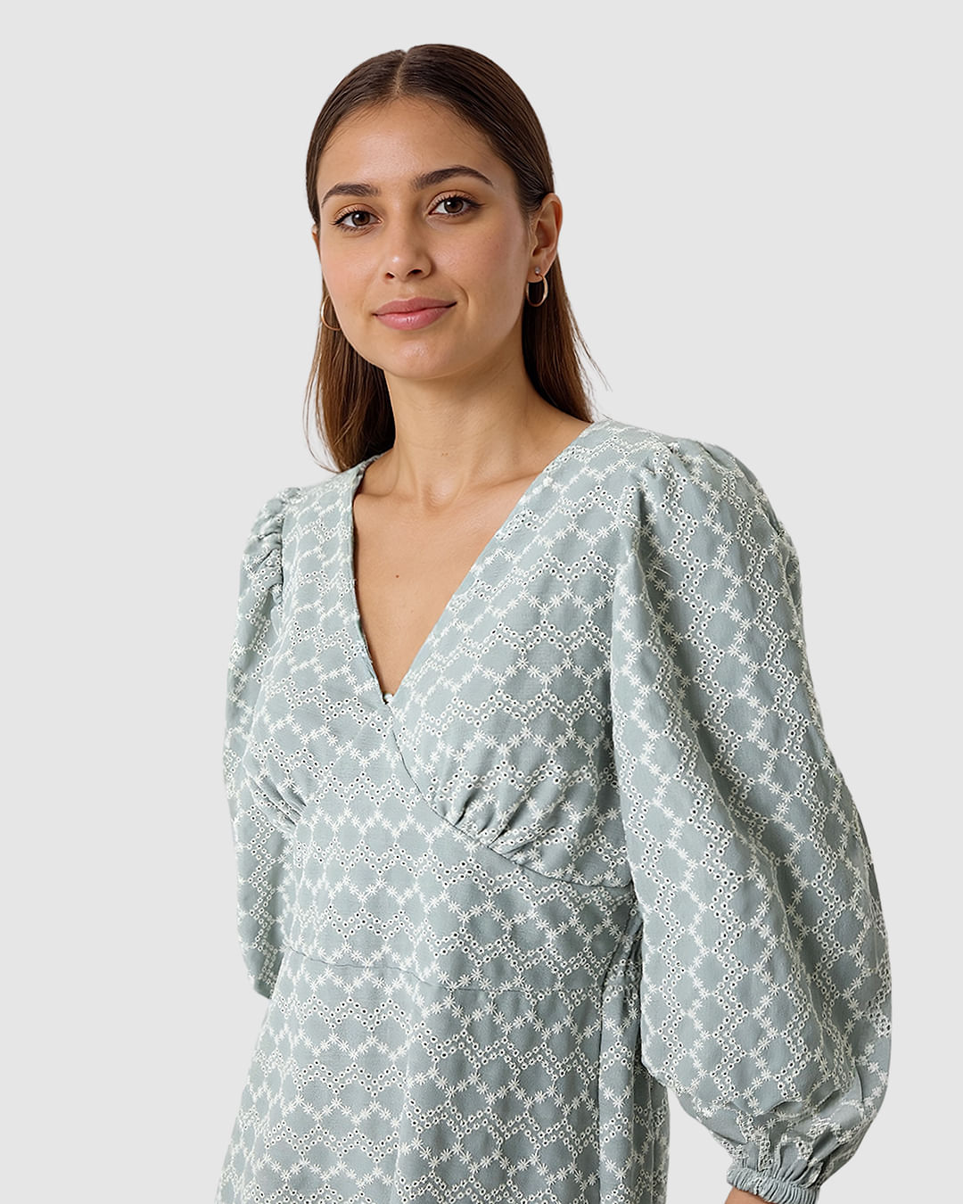 Vestido Feminino Decote V Manga 3/4 Em Laise Algodão Com Linho - Imagem 6