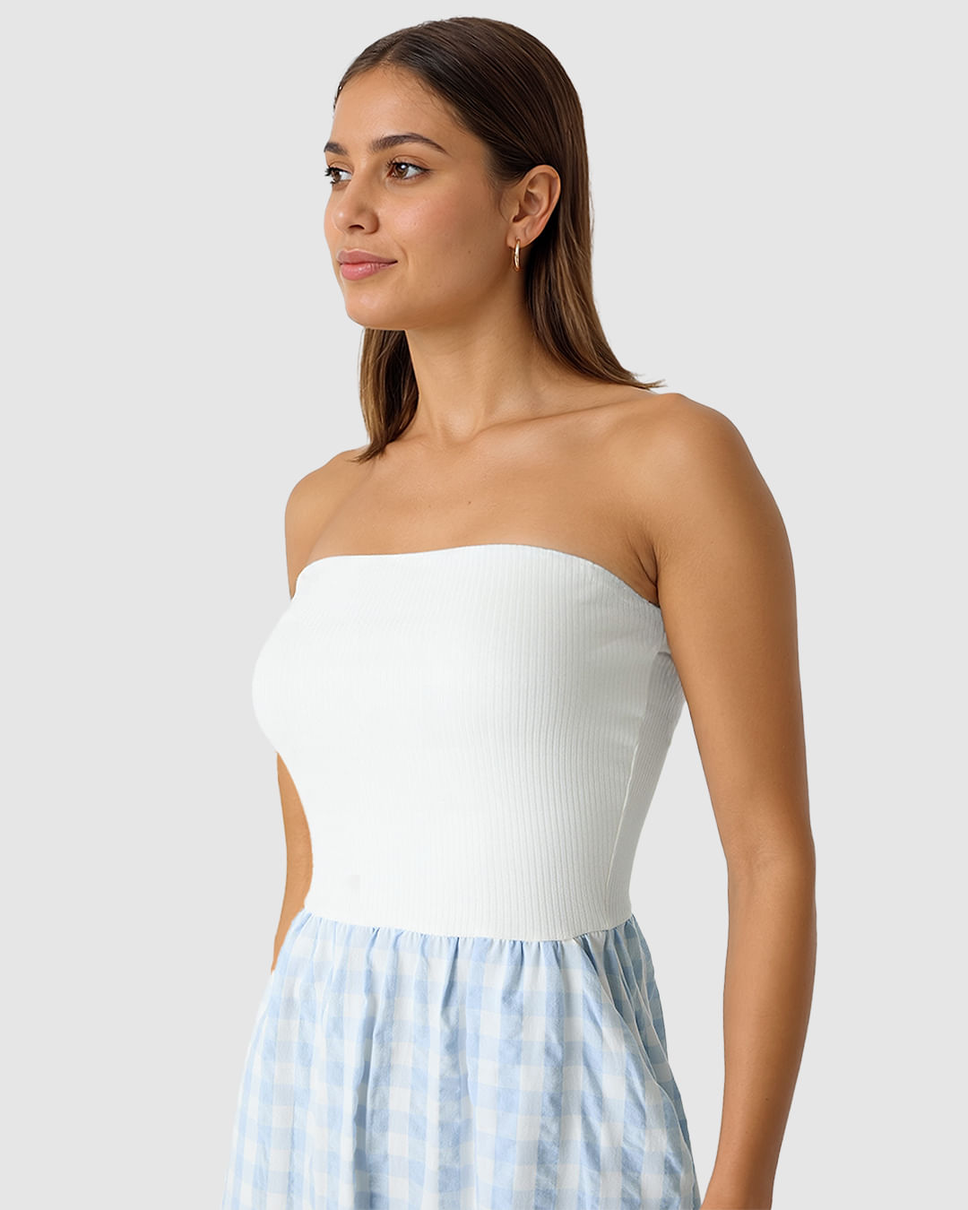 Vestido Midi Feminino Amplo Sem Alças Em Tecido Mescla Viscose - Imagem 2