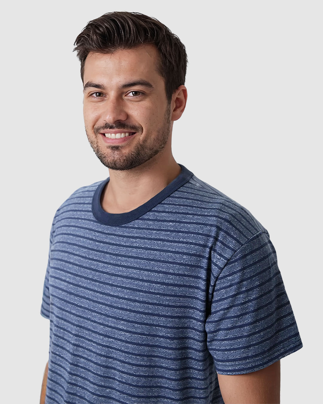 Pijama Curto Masculino Camiseta Gola Contraste Em Malha Listrada - Imagem 6