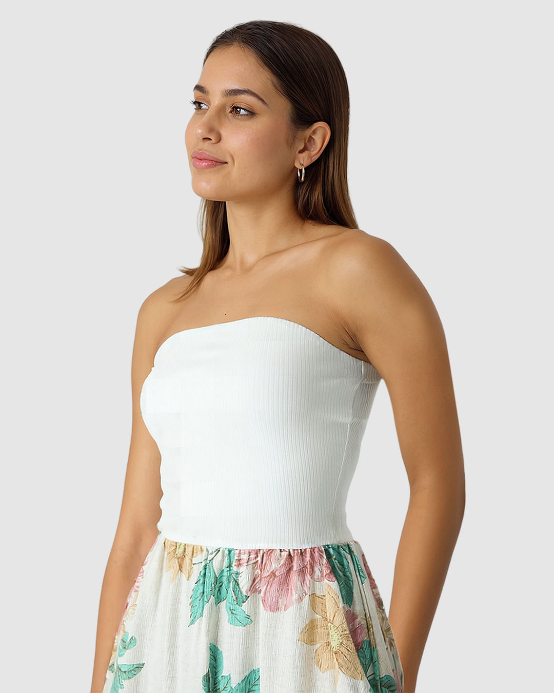 Vestido Midi Feminino Amplo Sem Alças Em Tecido Mescla Viscose - Imagem 3