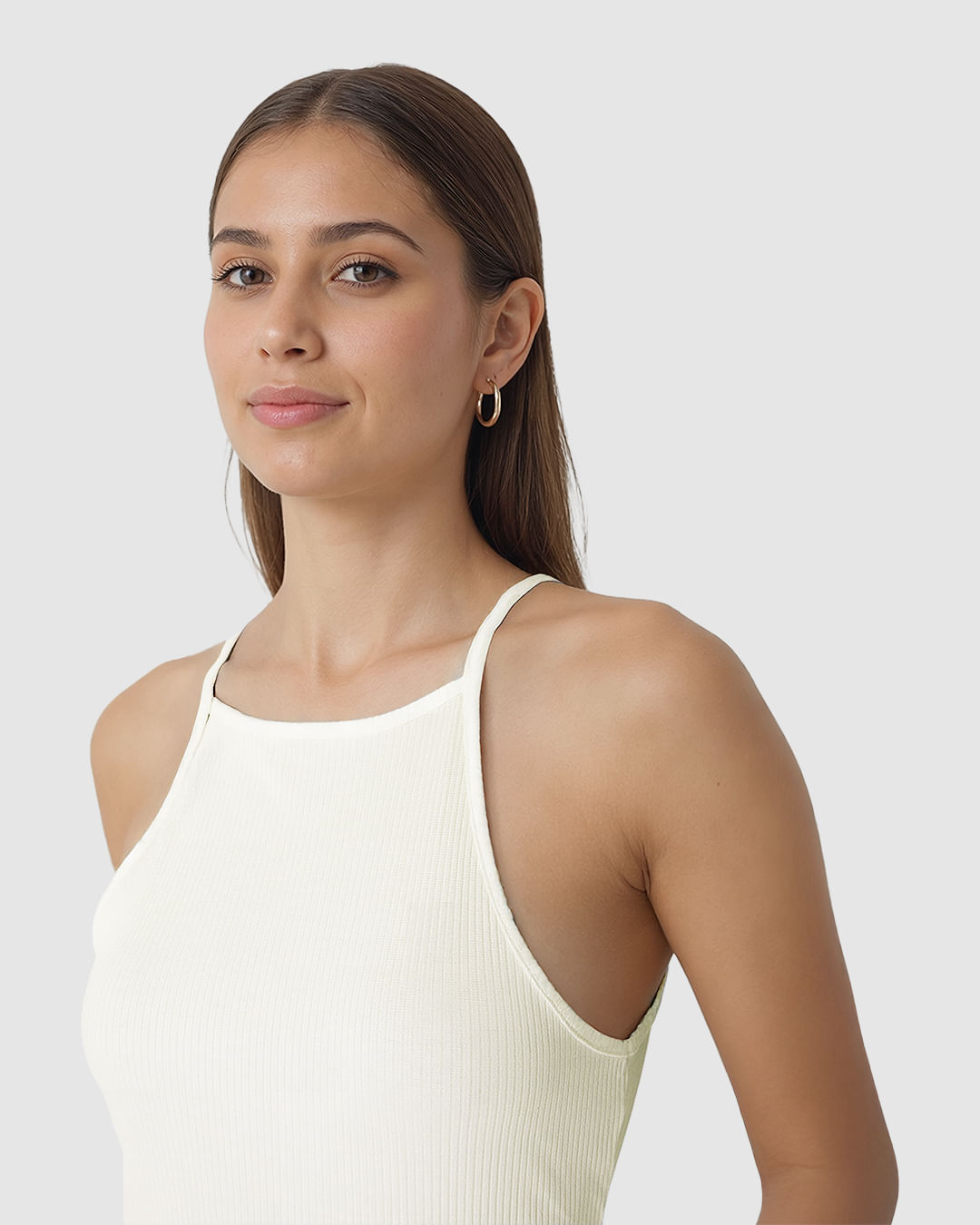 Regata Feminina Decote Halter Alça Fina Em Malha Viscose Canelada - Imagem 15