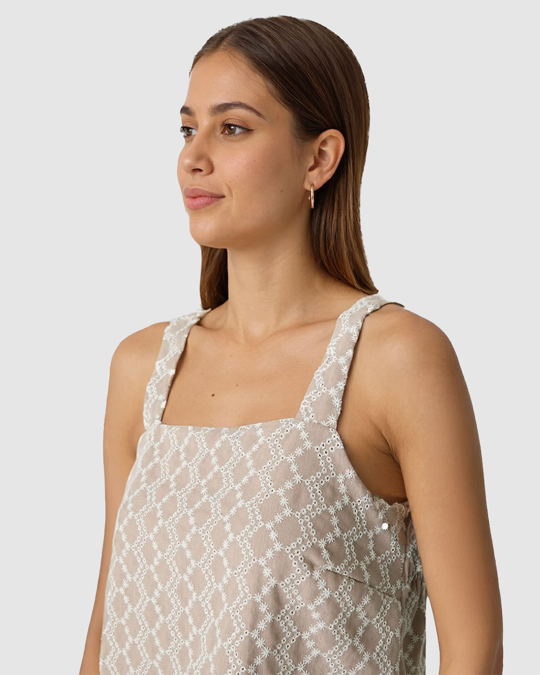 Regata Feminina Decote Reto Em Laise Algodão Com Linho - Imagem 19