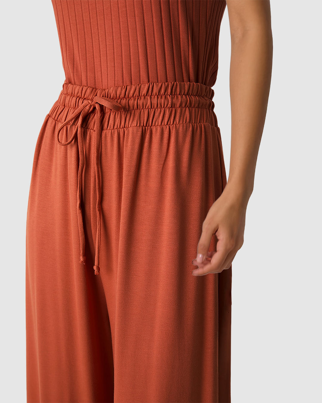 Calça Wide Leg Feminina Cadarço Frontal Em Moletinho Stretch Viscose - Imagem 19