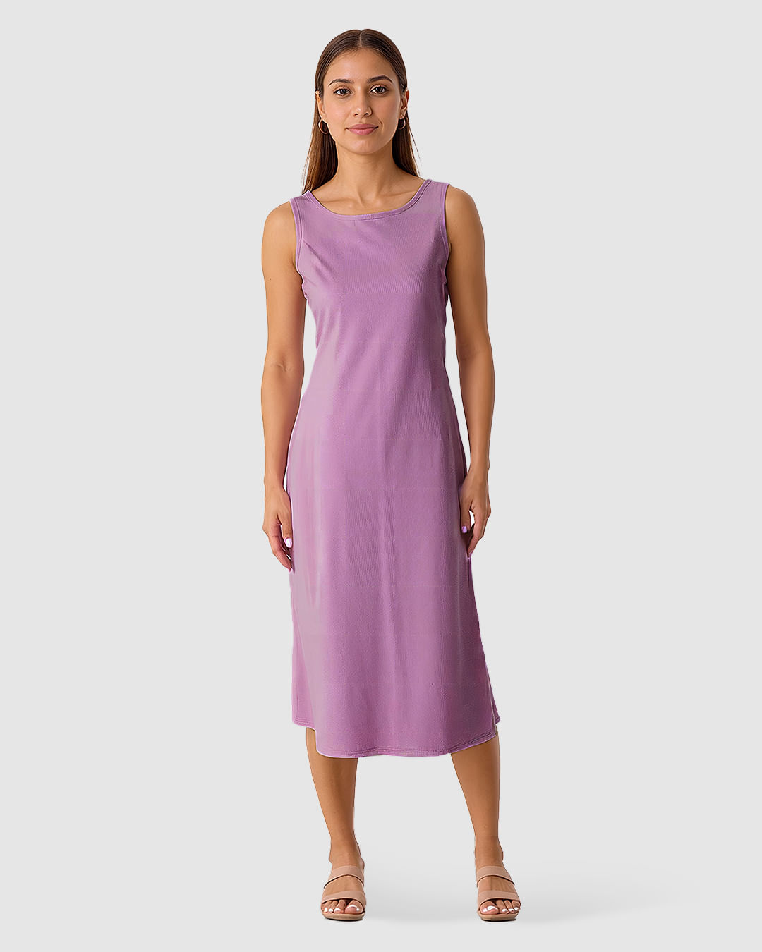 Vestido Midi Feminino Fenda Costas Em Tecido Linho Texturizado - Imagem 3