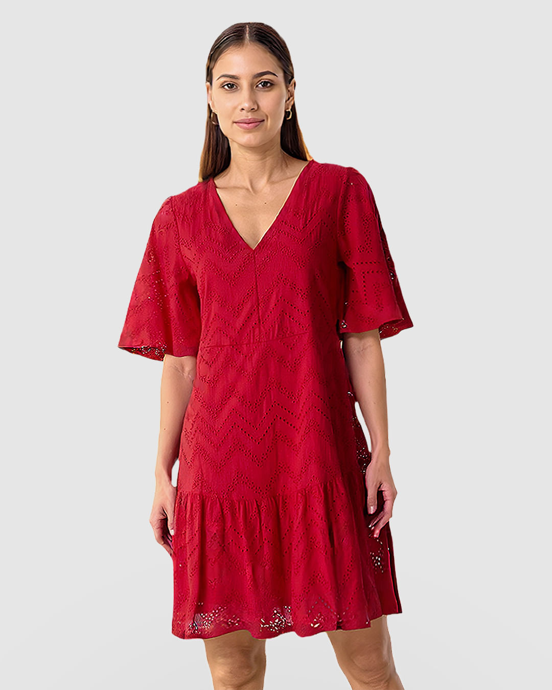 Vestido Feminino Amplo Decote V Em Laise Algodão - Imagem 7