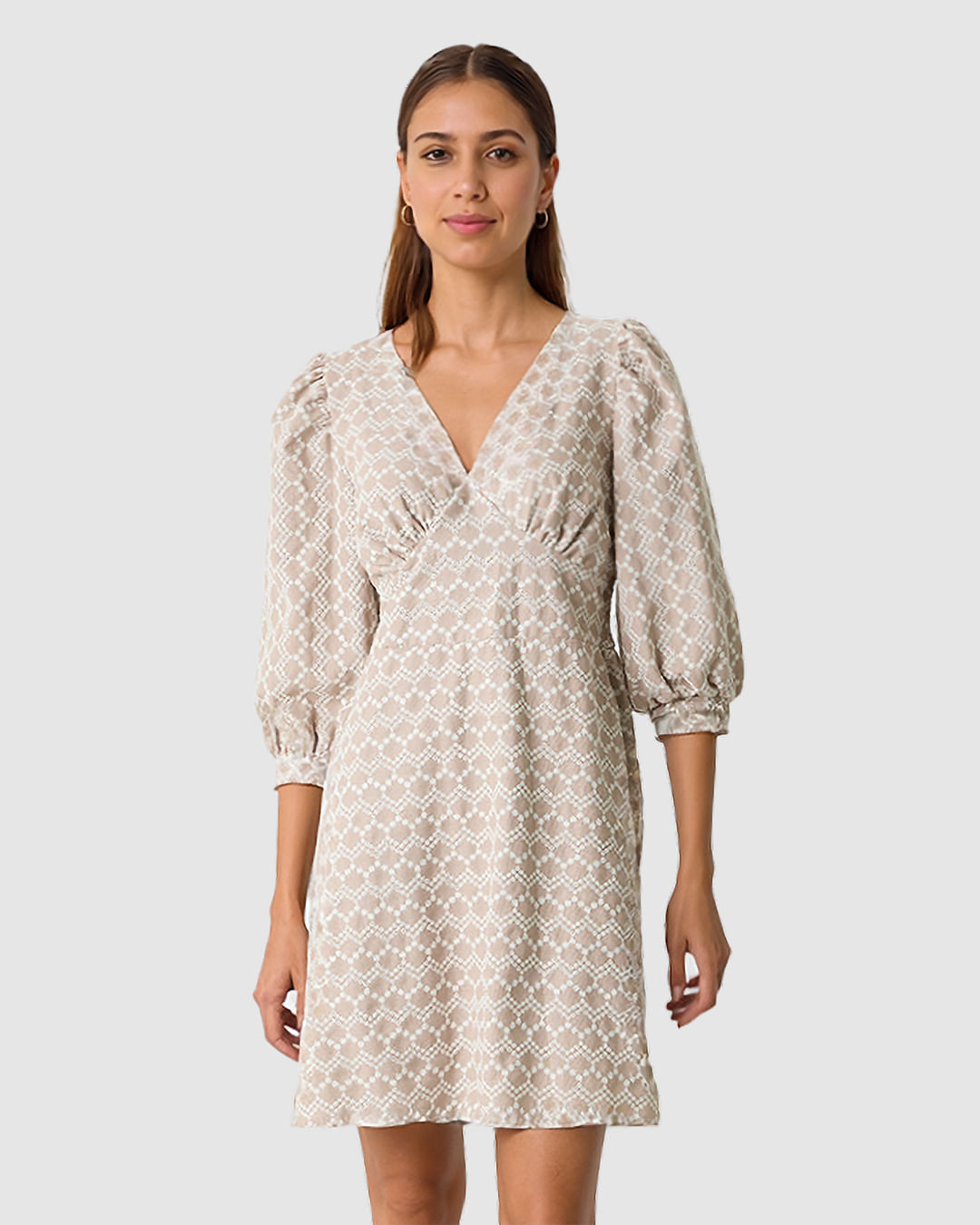 Vestido Feminino Decote V Manga 3/4 Em Laise Algodão Com Linho - Imagem 4