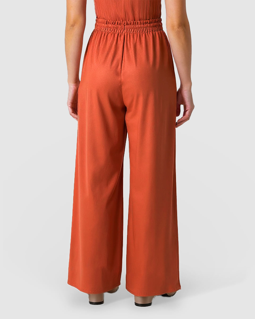 Calça Wide Leg Feminina Cadarço Frontal Em Moletinho Stretch Viscose - Imagem 12