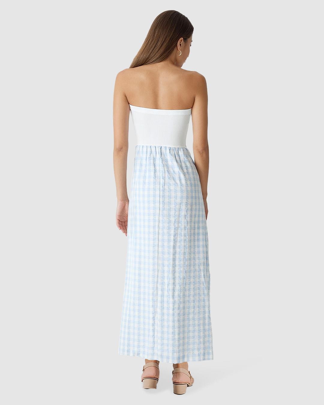 Vestido Midi Feminino Amplo Sem Alças Em Tecido Mescla Viscose - Imagem 8