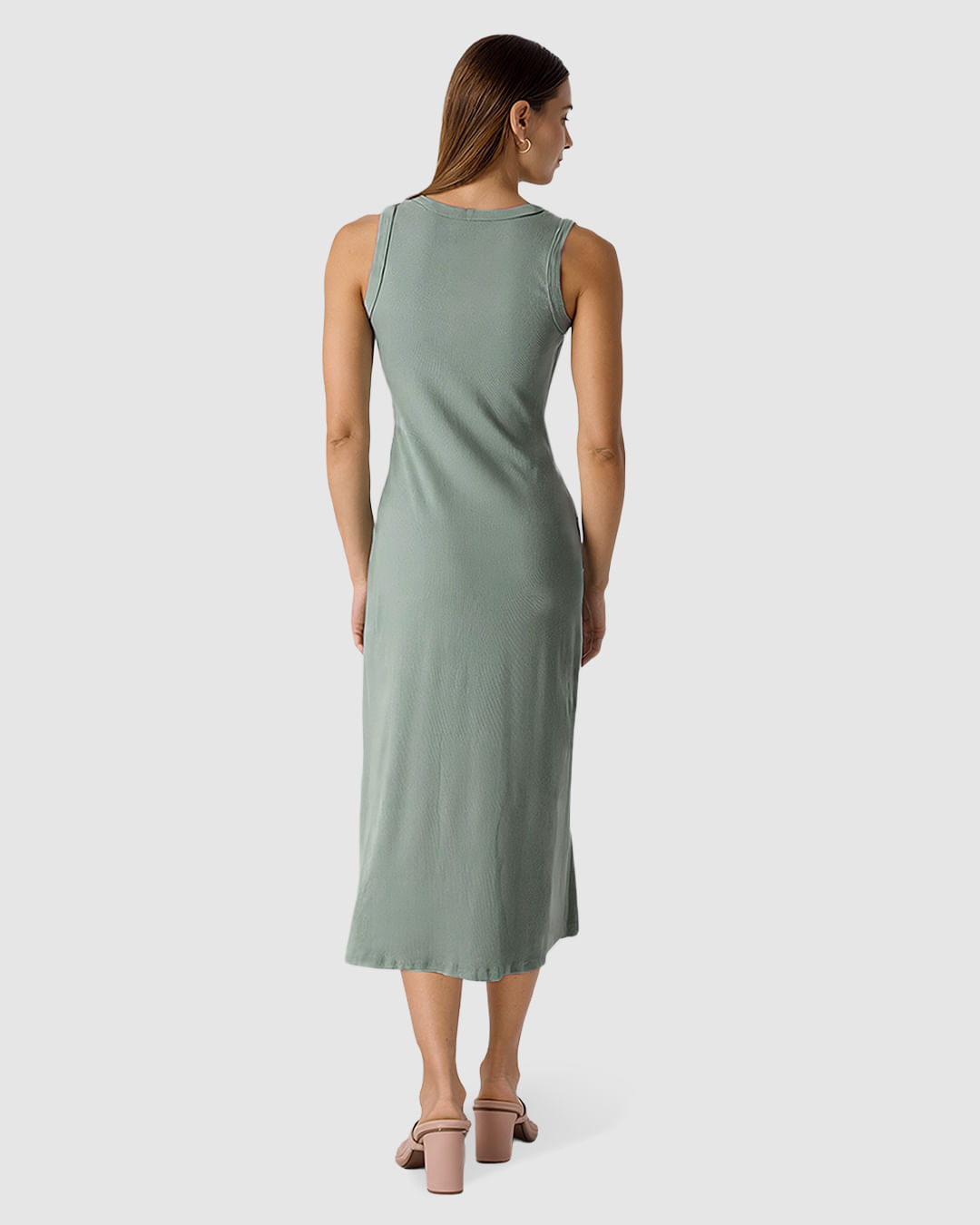 Vestido Midi Feminino Decote Redondo Alça Larga Em Ribana - Imagem 20