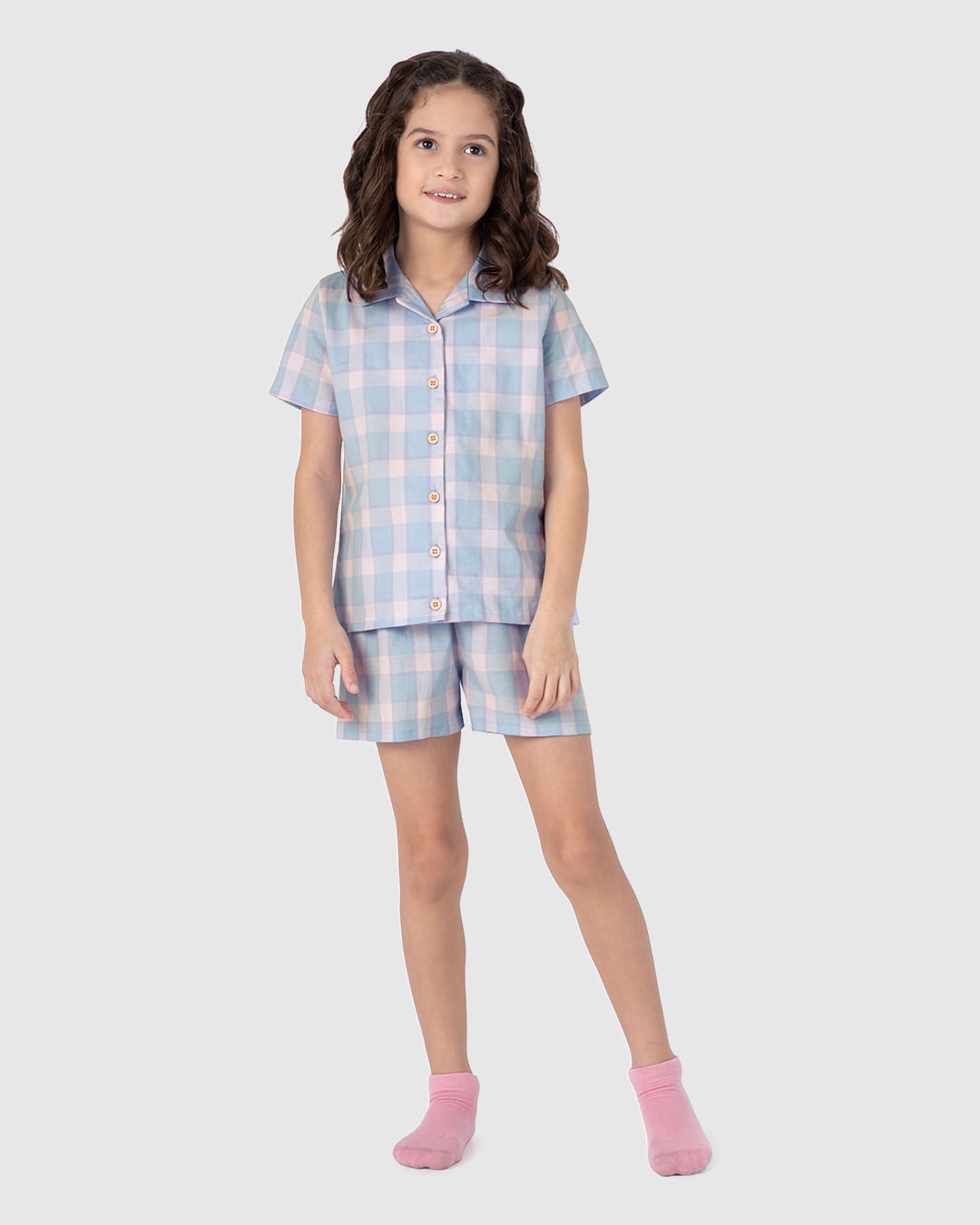 Pijama Infantil Menina Americano Estampa Xadrez Em Algodão Malwee Kids