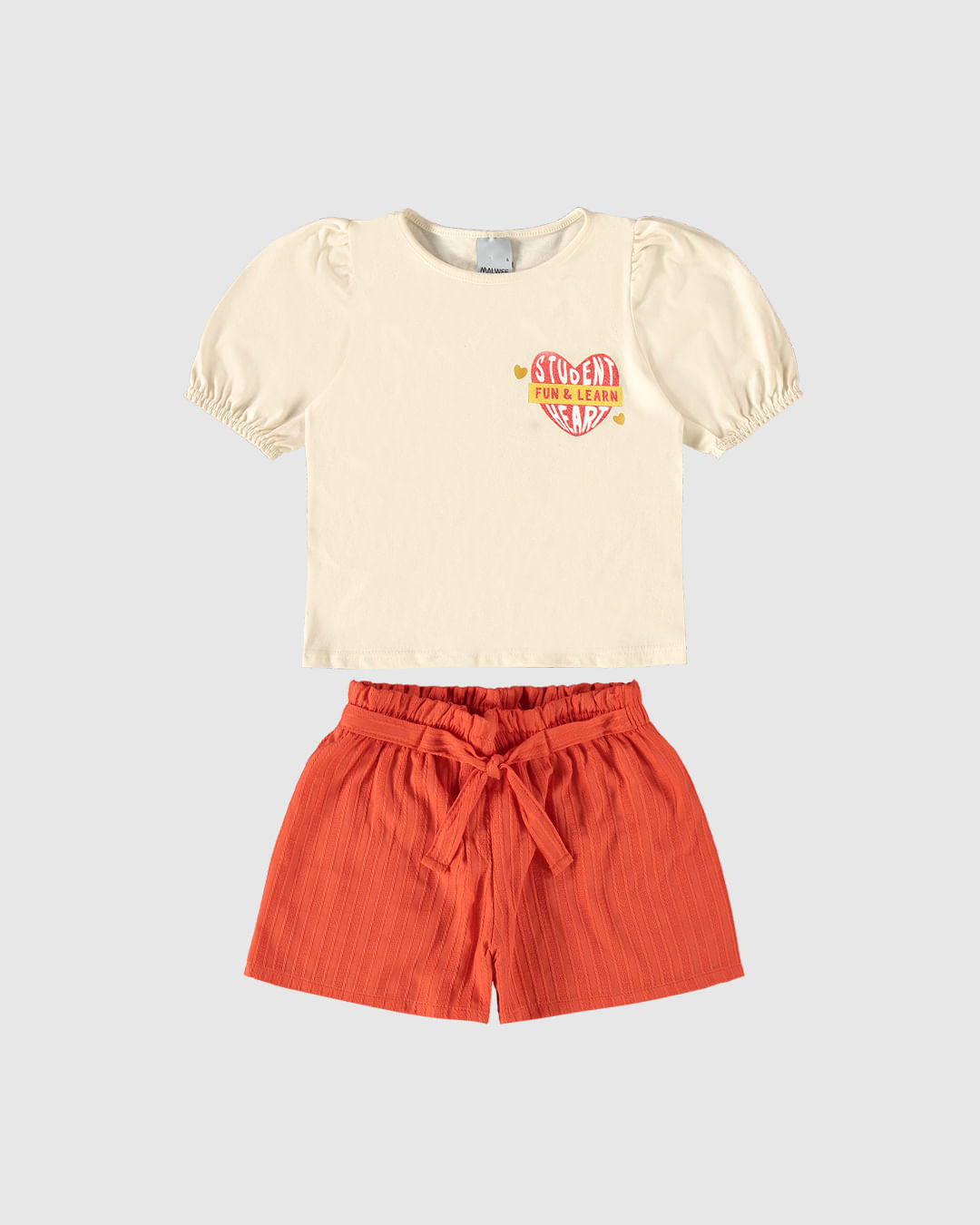 Conjunto Infantil Menina Blusa Student Heart E Shorts Malwee Kids - Imagem 3