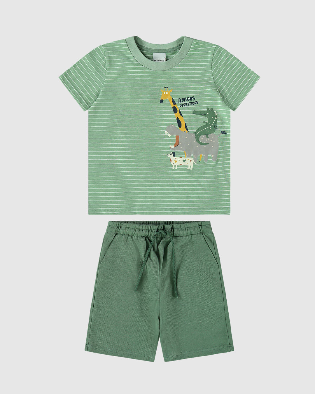 Conjunto Infantil Menino Camiseta Listrada Amigos Divertidos Malwee Kids - Imagem 2