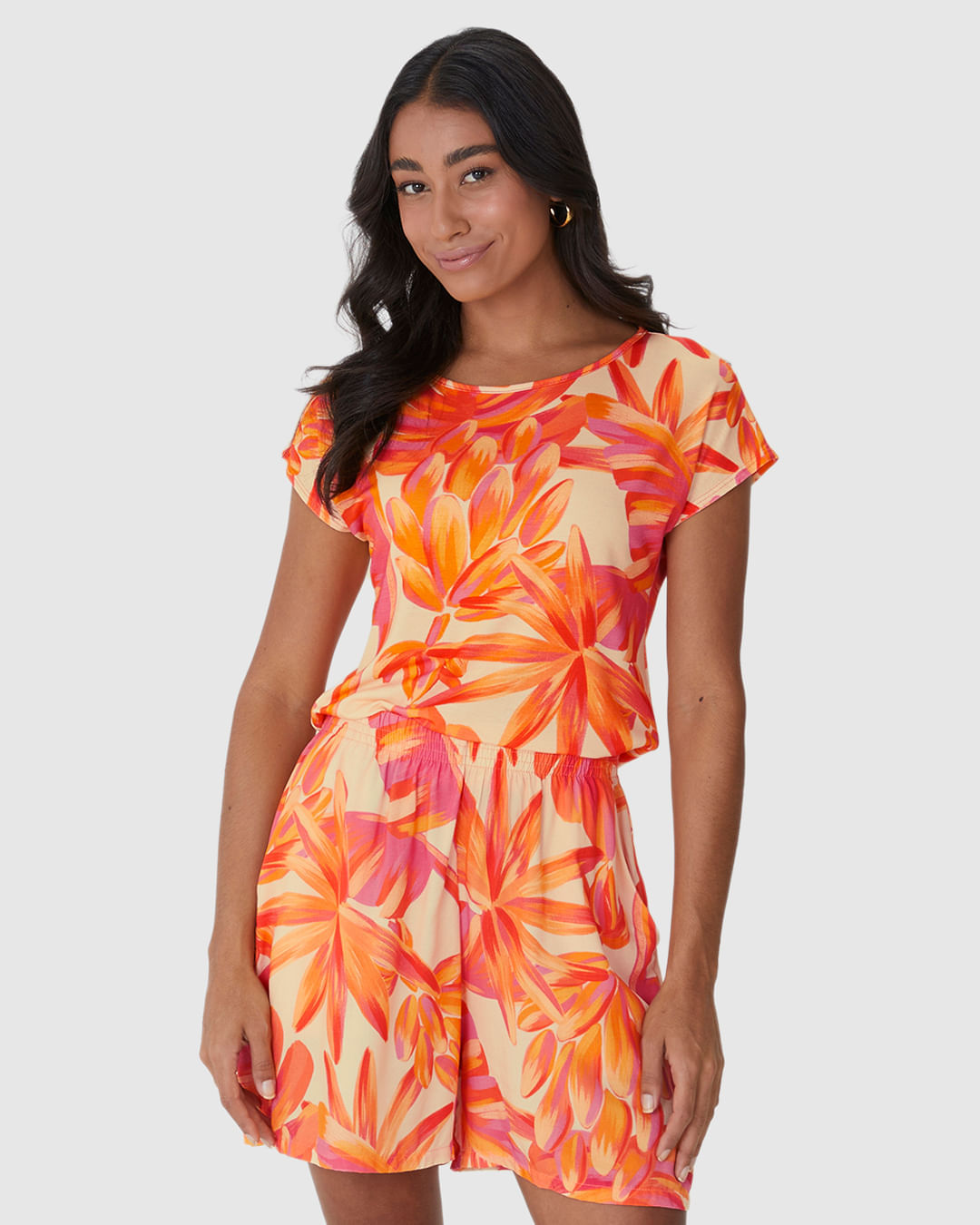 Blusa Feminina Manga Curta Estampa Digital Em Viscose Stretch