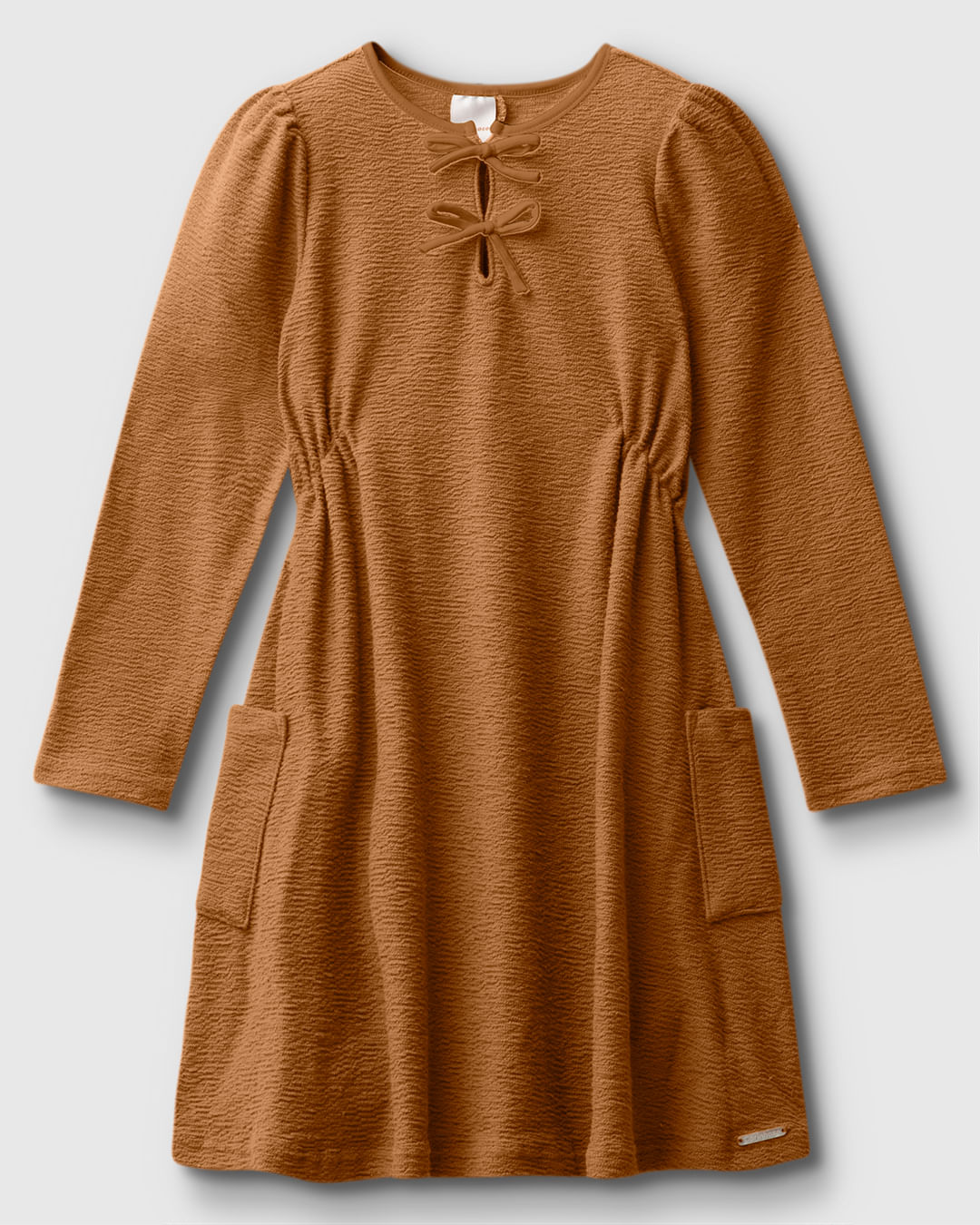 Vestido Menina Detalhe Laço Bolso Lateral em Malha Texturizada - Carinhoso