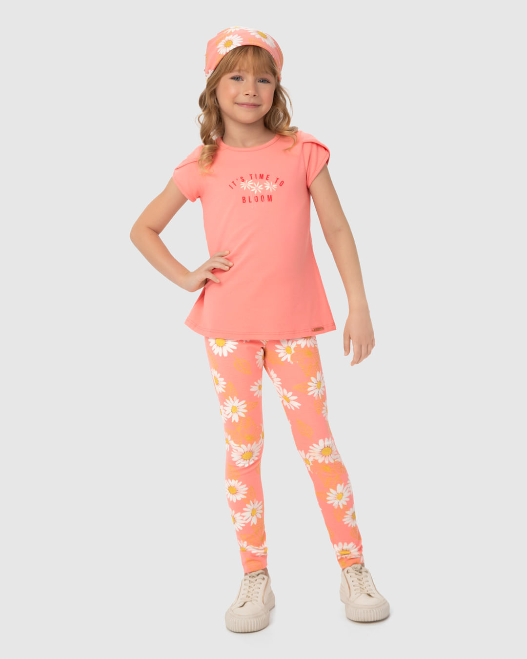 Conjunto Menina Blusa E Legging Estampa Floral Em Algodão - Carinhoso - Imagem 3