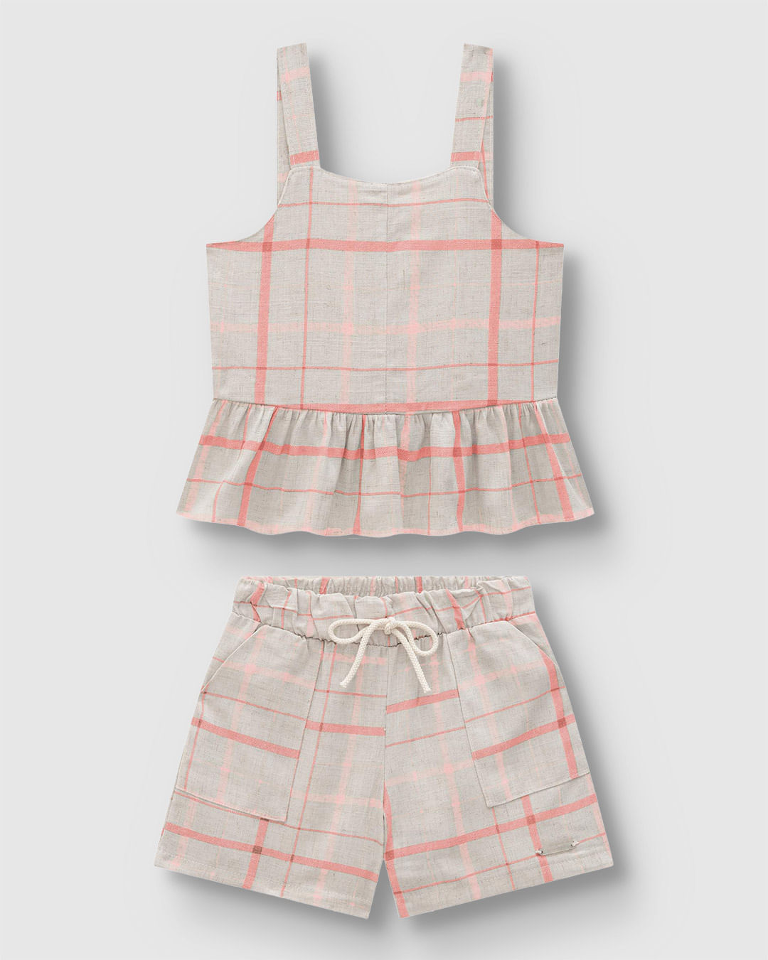 Conjunto Menina Regata E Shorts Xadrez Em Viscolinho Texturizado - Carinhoso