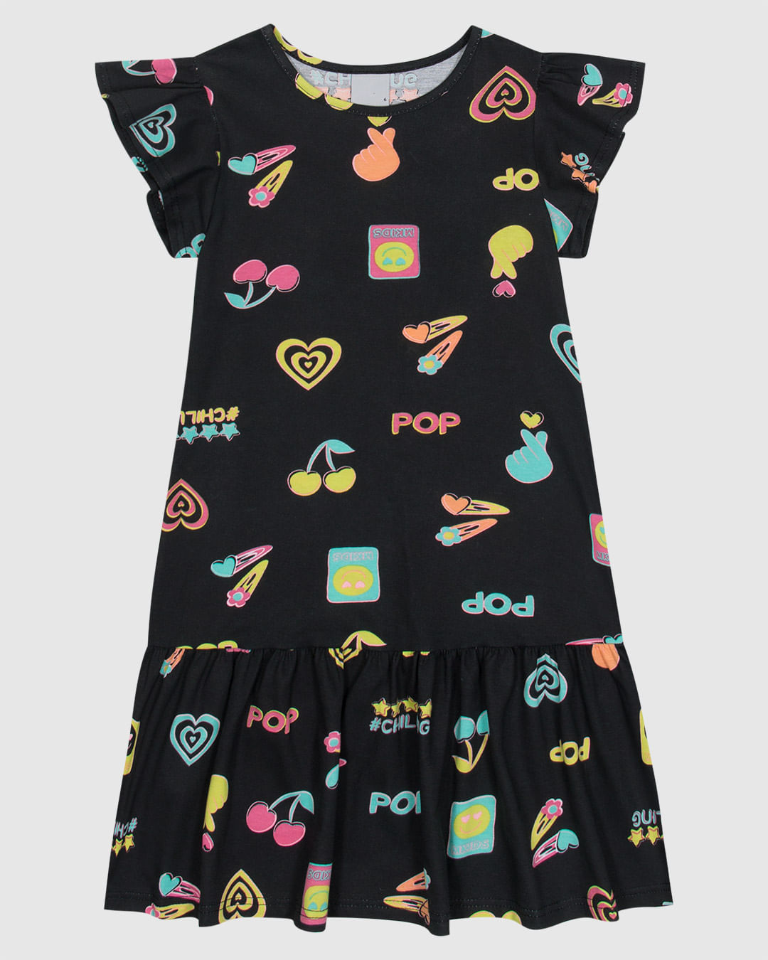 Vestido Infantil Evasê Estampa Pop Cerejas Em Algodão Malwee Kids - Imagem 6