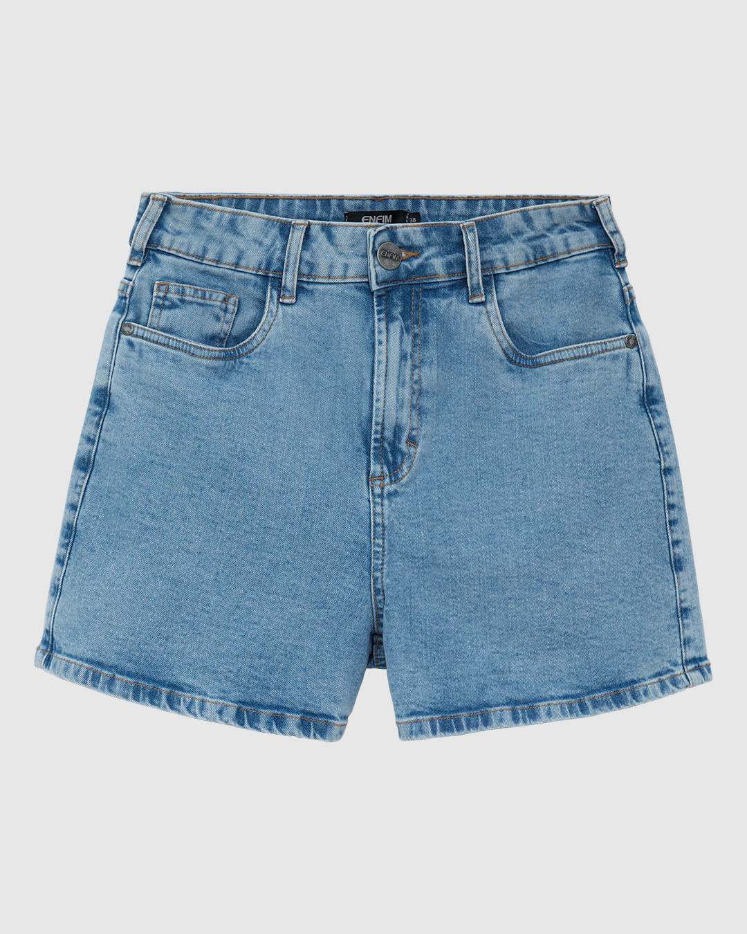 Shorts Feminino Mom Cintura Alta Bolso Funcional Em Jeans Stretch - ENFIM - Imagem 5