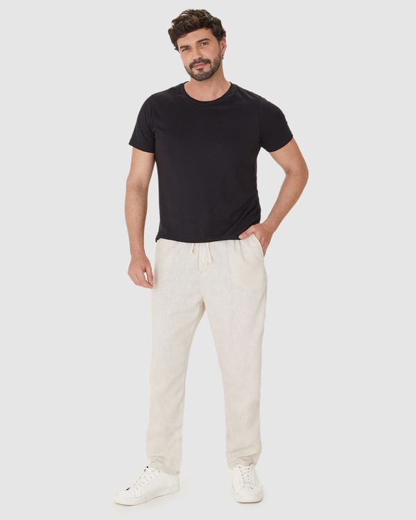 Calça Jogger Masculina Cadarço Frontal Em Sarja Linho Off White - 38