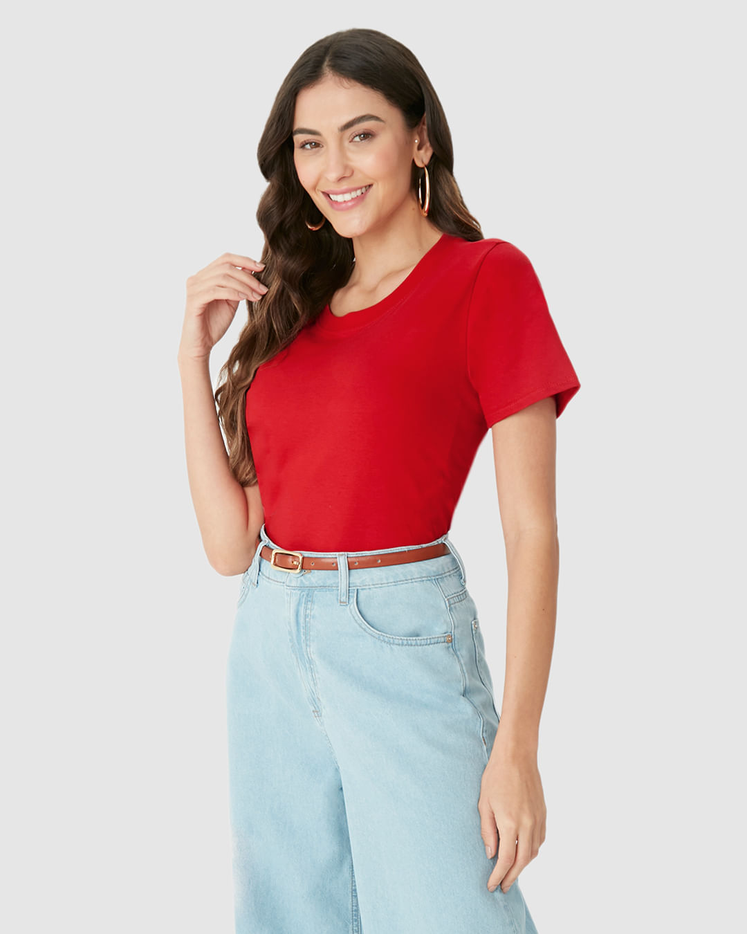 Blusa Básica Feminina Decote Redondo Com Pesponto Em Algodão - Imagem 6