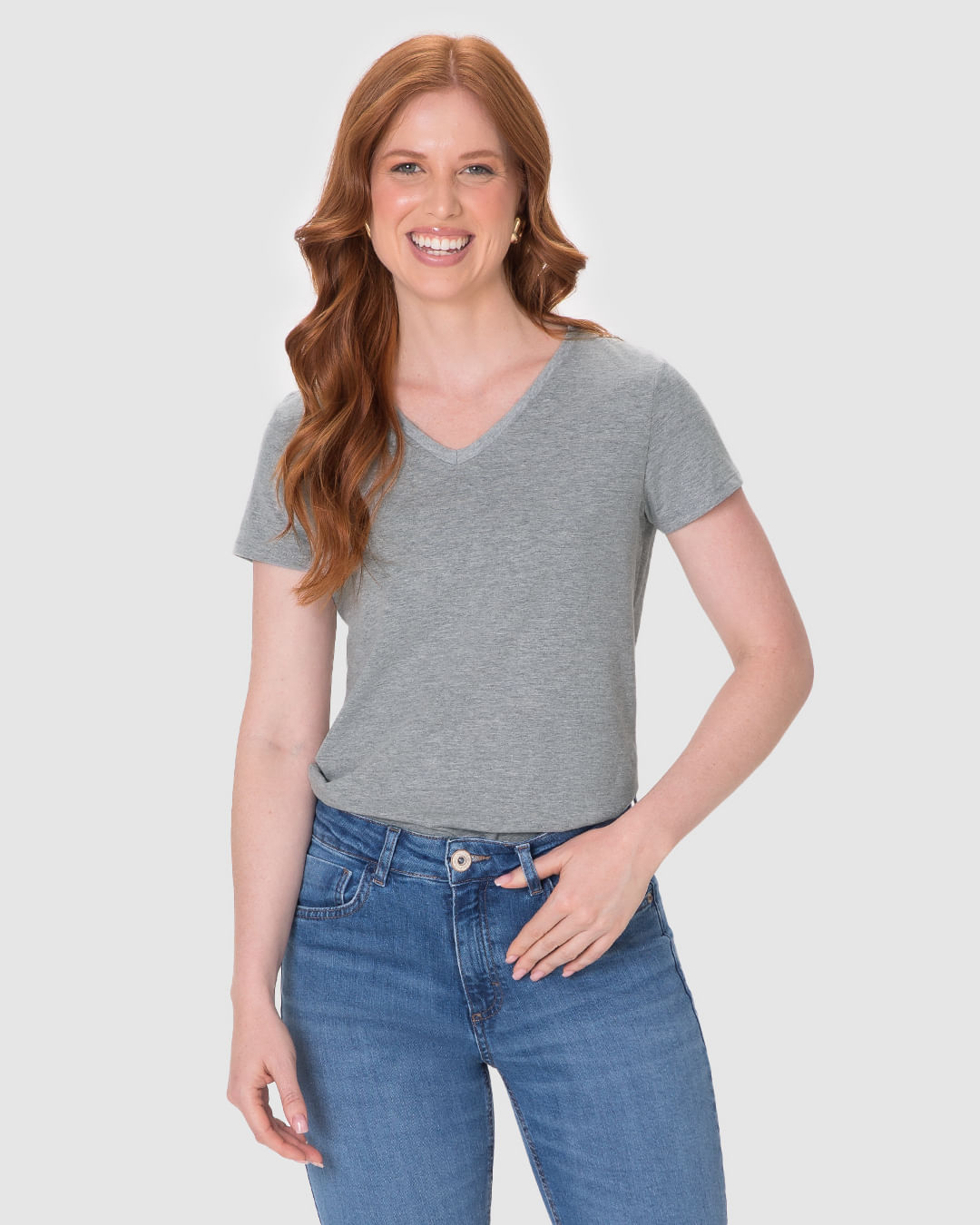 Blusa Básica Feminina Decote V Em Algodão - Imagem 21