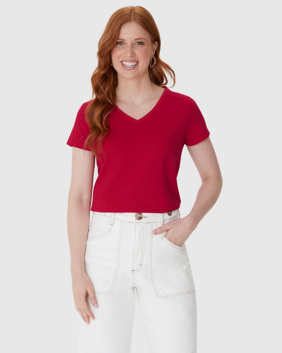 Blusa Básica Feminina Decote V Em Algodão - Imagem 16