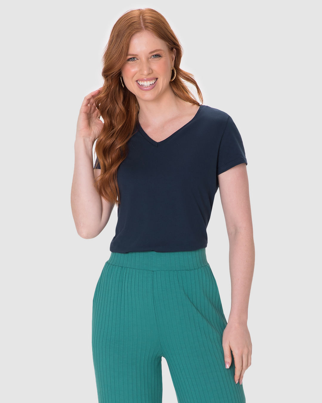 Blusa Básica Feminina Decote V Em Algodão - Imagem 11