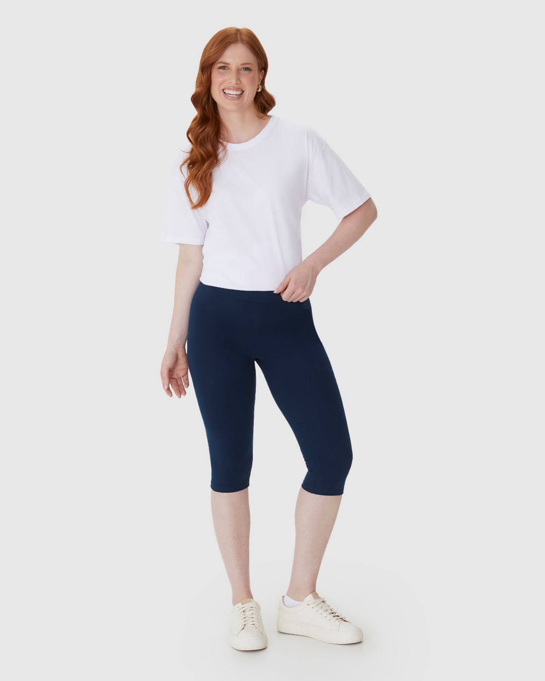 Calça Corsário Básica Feminina Cós Elástico Em Algodão