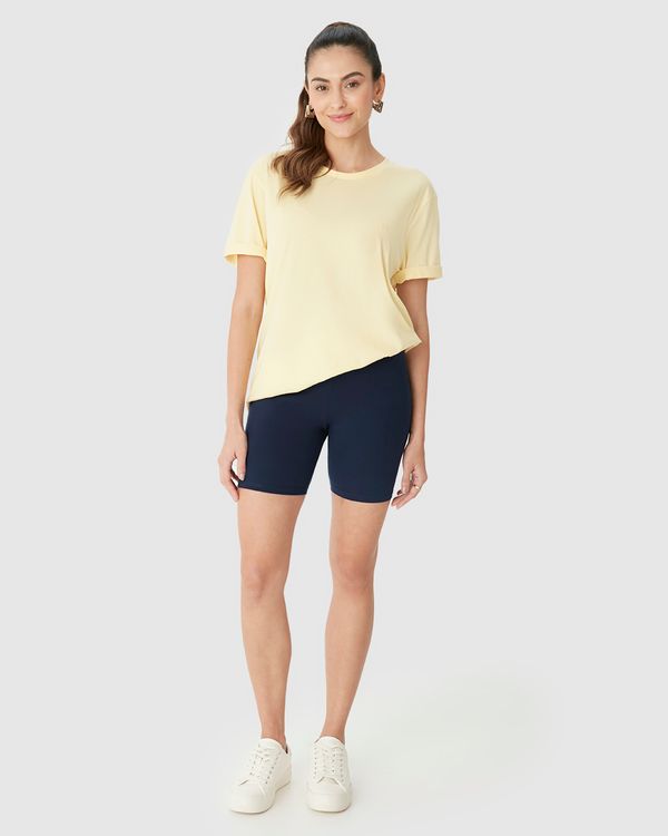 Shorts Básico Feminino Comfort Ajustado Em Algodão Azul - P