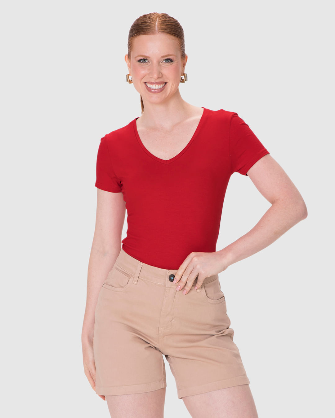 Blusa Básica Feminina Decote V Em Viscose Stretch - Imagem 21