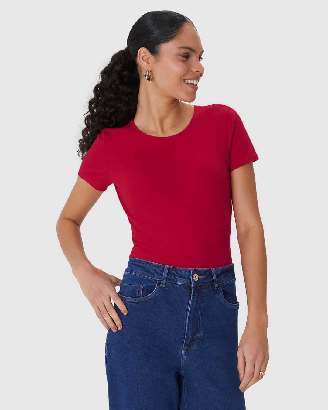 Blusa Básica Feminina Decote Redondo Em Algodão